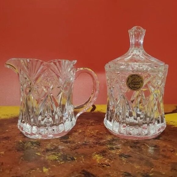 Vintage 1996 Crystal D'Arques Vincennes Creamer and Lidded Sugar FRANCE NIB - Picture 1 of 6